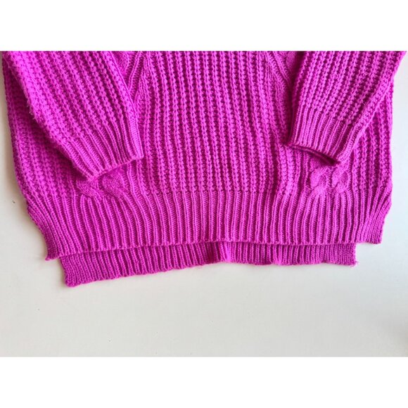 NWOT HEARTLOOM Evon Orchid Fuchsia Pink Cable Knit V-Neck Sweater, Size L - Picture 9 of 12